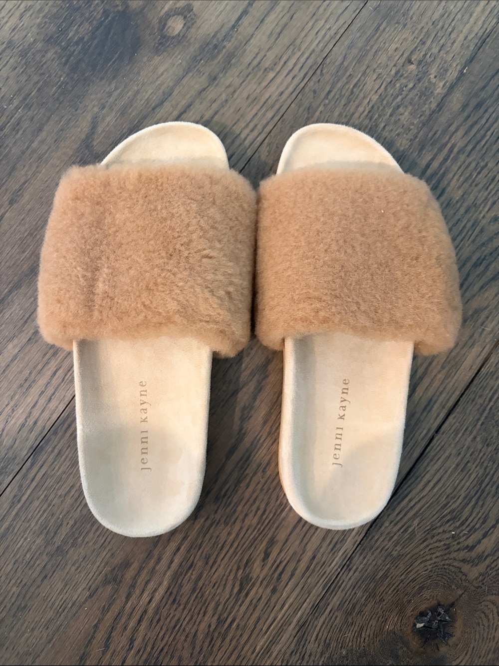 Jenni Kayne Camel Shearling Slide Sandals Size 38 NEW